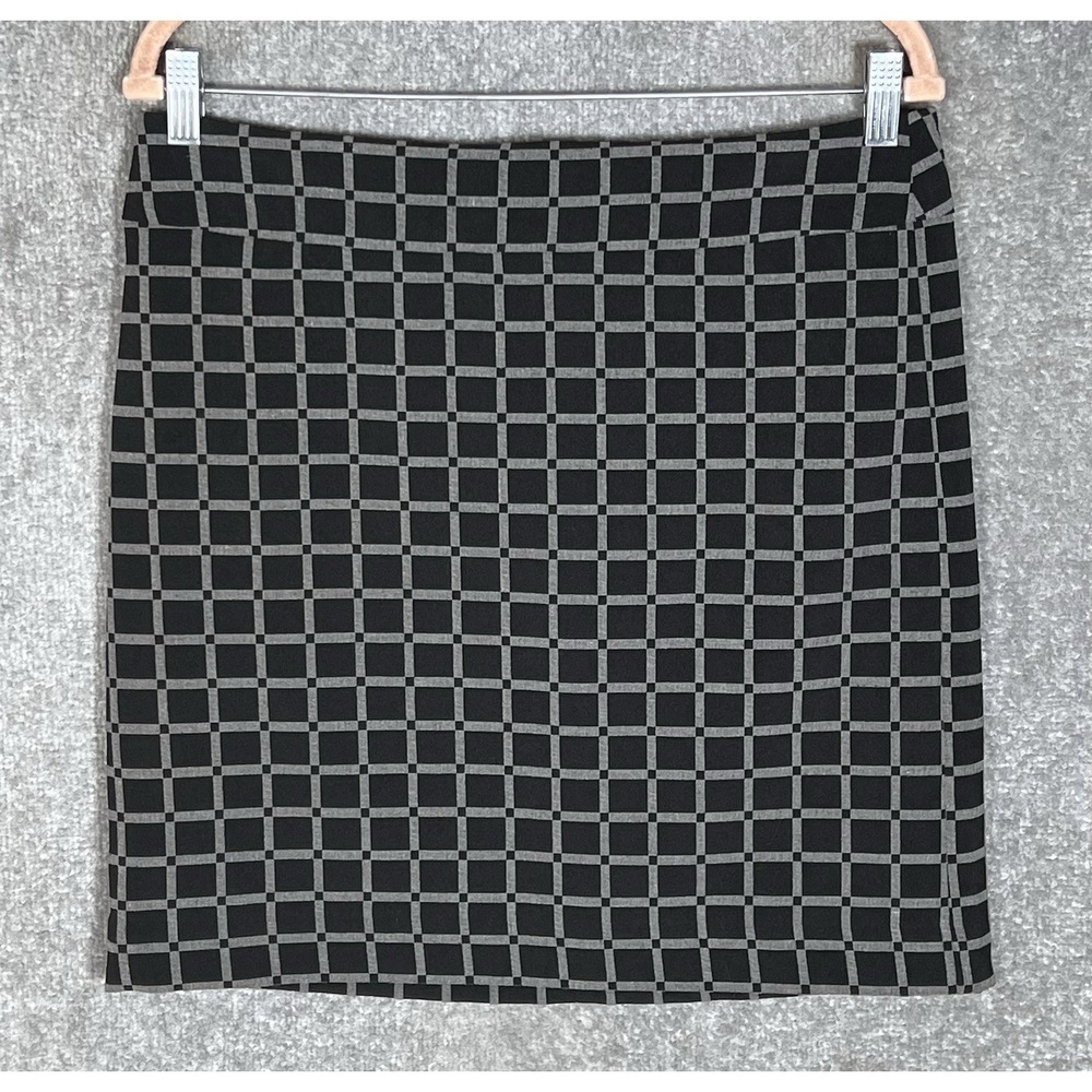 Ann Taylor LOFT Straight Skirt Womens Size 8 Black Gray Geometric Stretch Lined